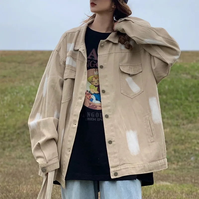 

2022 Women's Jacket Spring and Autumn New Graffiti Vintage Loose Slouchy Thin Free Shipping