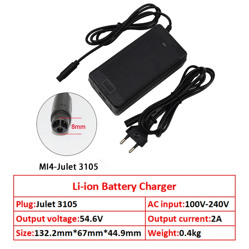 54.6V 2A charger for 48V li-ion Battery charger MI4-Julet 3105 Socket/connector for 48V 13S MI4 Lithium battery