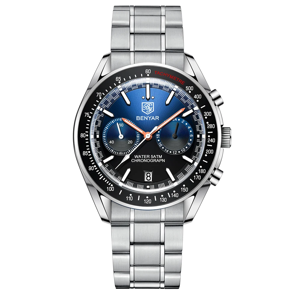 BENYAR 2023 New Moon Luxury Quartz Chronograph Men Watches Sports Waterproof Automatic Watch For Men Luminous Clock Reloj Hombre