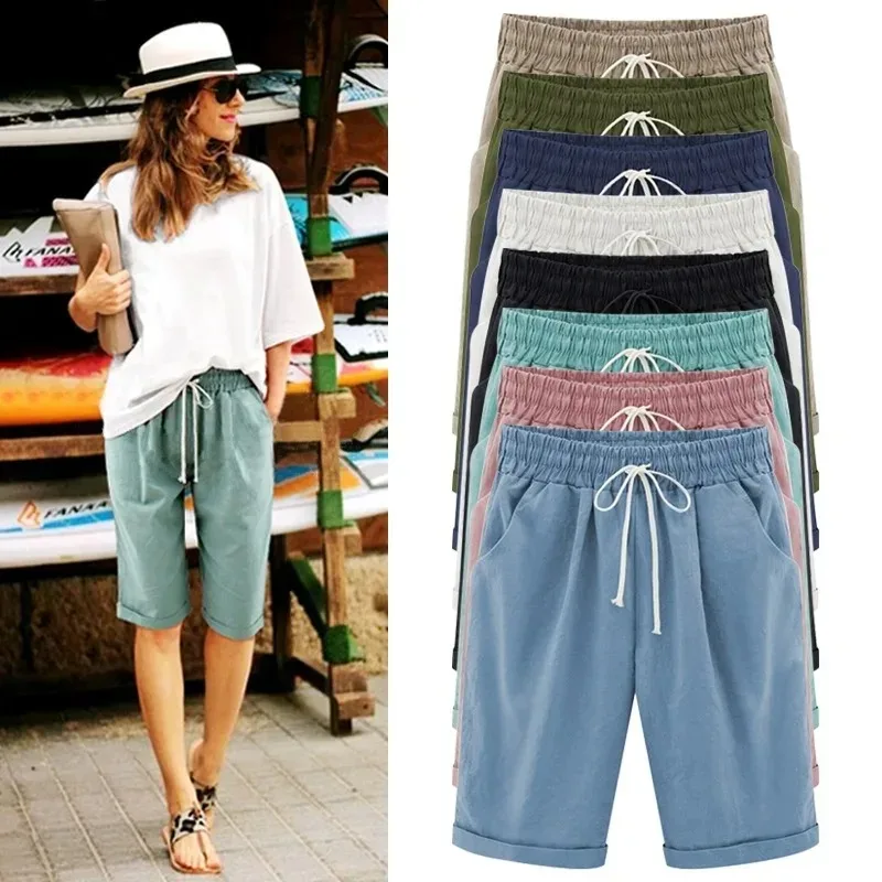 

Summer Casual Shorts Sports Stretchy Women's Cotton Straight Leg Breathable Five-Point Sweatshorts Female Loose Outer Wear Pants