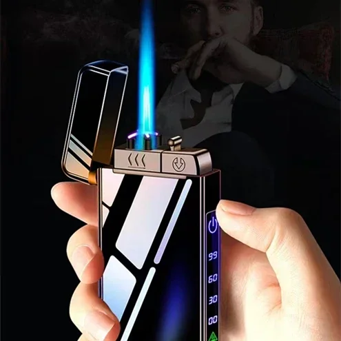 2025 New Metal USB Windproof Lighter Torch Jet Dual Plasma Arc Lighter Gas Electric Butane Rechargeable Pipe Cigar Lighter