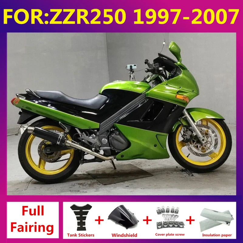 

Motorcycle Fairing Set Body Kit Plastic For Kawasaki ZZR250 1997-2007 97 98 99 00 01 Accessories Full Bodywork set green black
