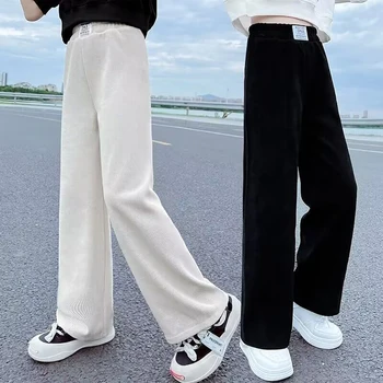 Pantaloni a gamba larga per ragazze Nuova primavera e autunno Pantaloni a gamba dritta casual in velluto a coste per bambini alla moda Pantaloni lunghi dimagranti di tendenza per ragazze 1