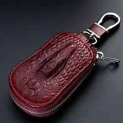 Luxury Leather Key Holder Organizer with Zipper Case (Single Layer -Red)