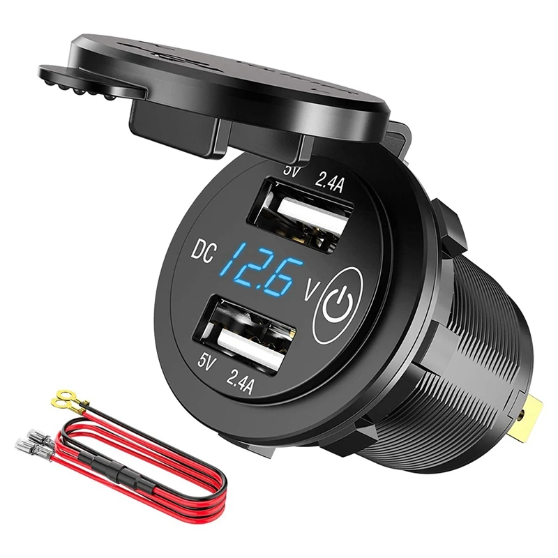 

2x12 в USB-розетка, водонепроницаемая 12 В/24 В 24 Вт 4.8A двойная USB-розетка для зарядного устройства, адаптер для розетки стандарта