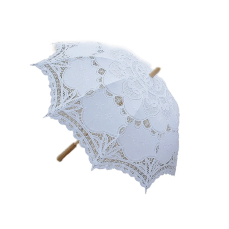 

3Pcs 80Cm Victorian Lace Embroidery Wedding Umbrella Bridal Parasol, White