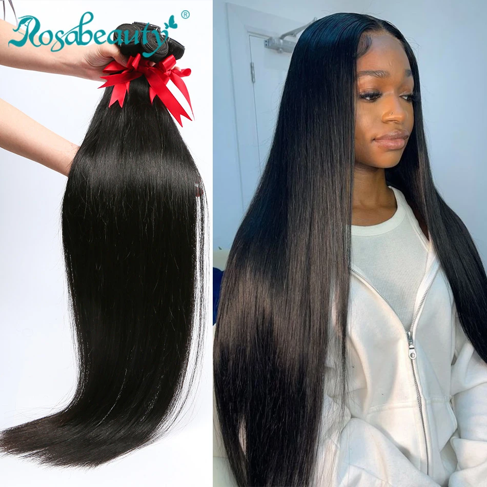 Rosabeauty Brazilian weaving 100% Human Hair Bundles weave 1/3/4 Straight 20 22 24 26 Inch Remy Extensions natural hair | Шиньоны и