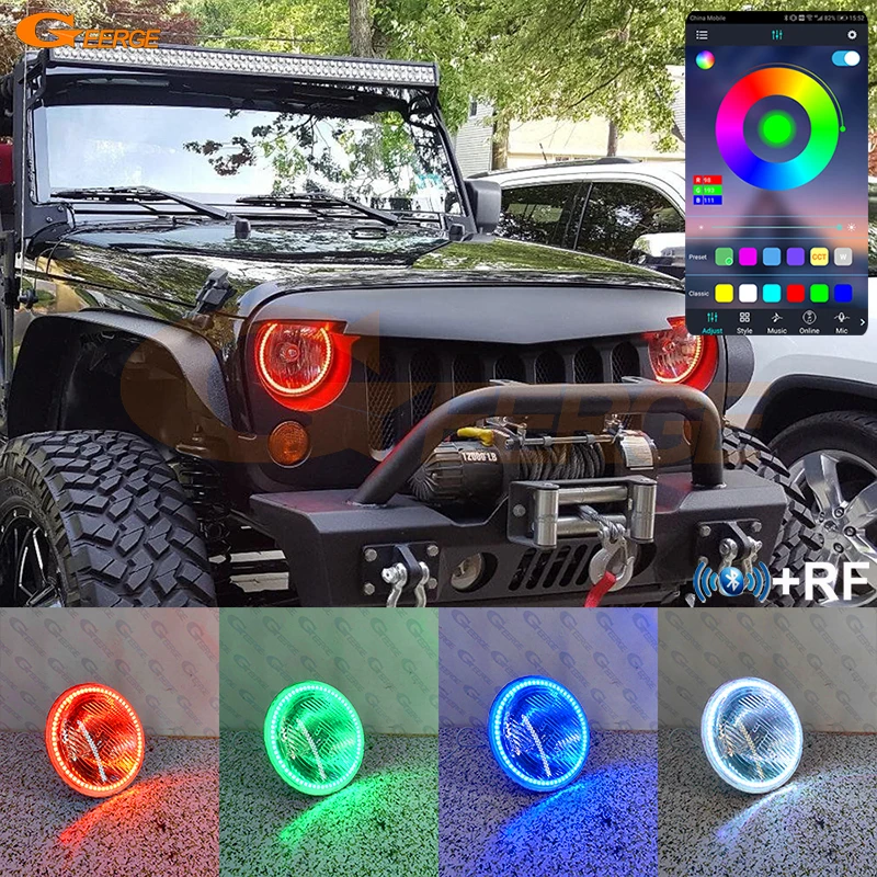 

For Jeep Wrangler JK 2007 2008 2009 2010 2011 2012 2013 2014 - 2017 Bluetooth App Multi Color RGB LED Angel Eyes Kit Halo Rings