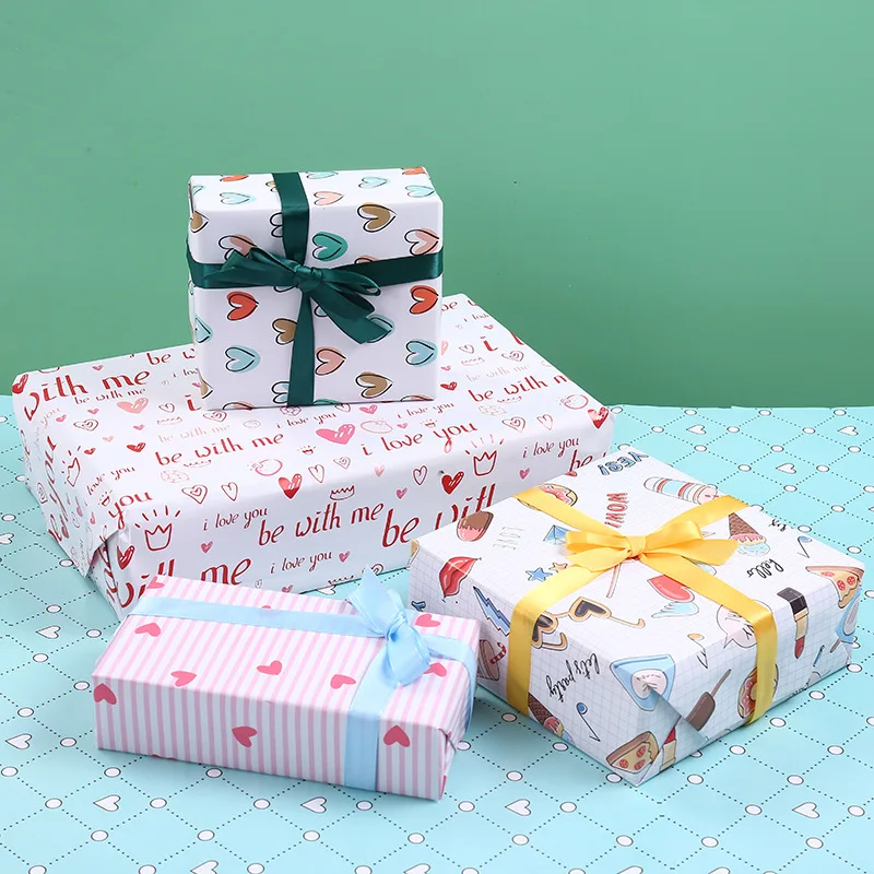 Christmas Gift Wrapping Paper Retro Kraft Box Double Sided Packaging DIY  Decor