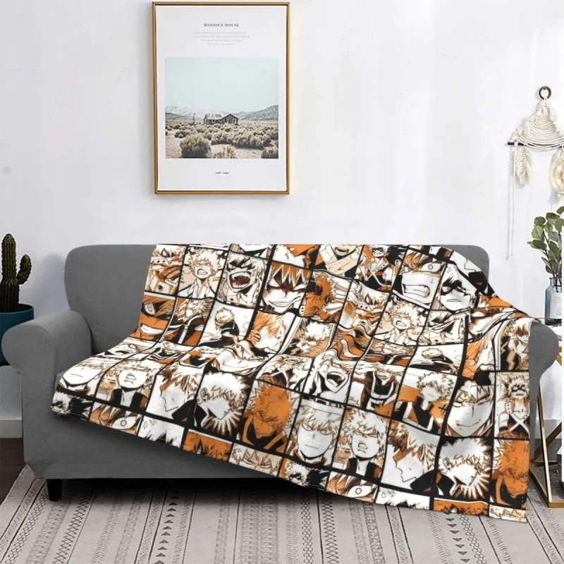 

My Hero Academia Bakugo Katsuki Collage Blankets Velvet Printed Unisex Fleece Throw Blanket Bedspreads for Bedroom Couch