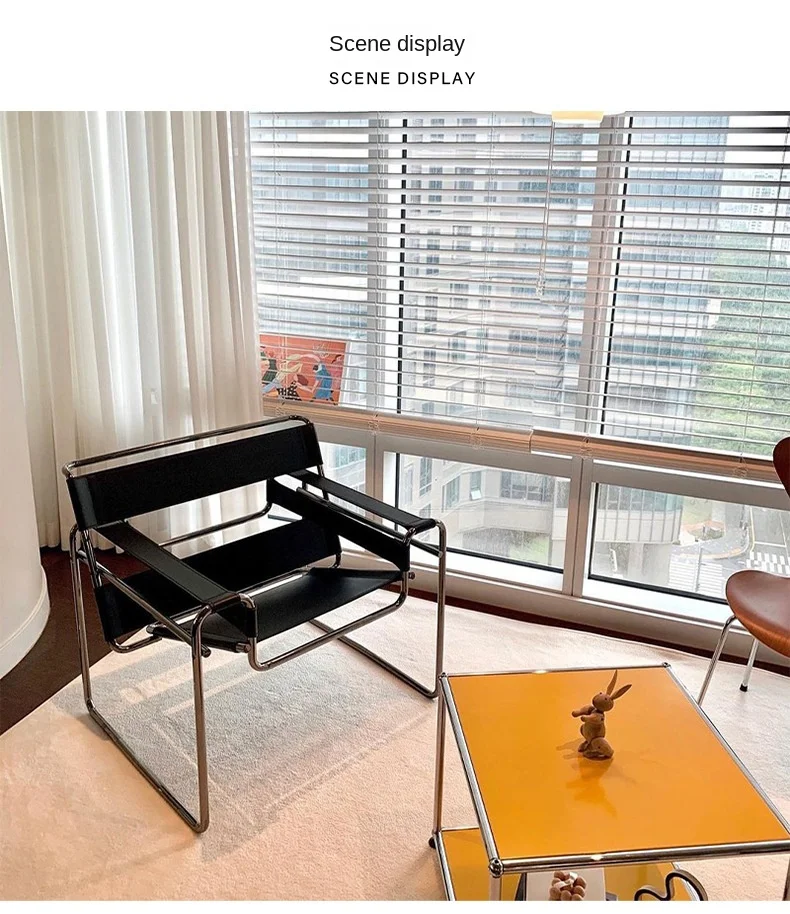 Description Picture 3 of itemJOYLIVE Lazy Sofa Vasily Ins Nordic Saddle Leather One Table Stainless Steel Leisure Single Davenport Chair Light Luxury 2023
