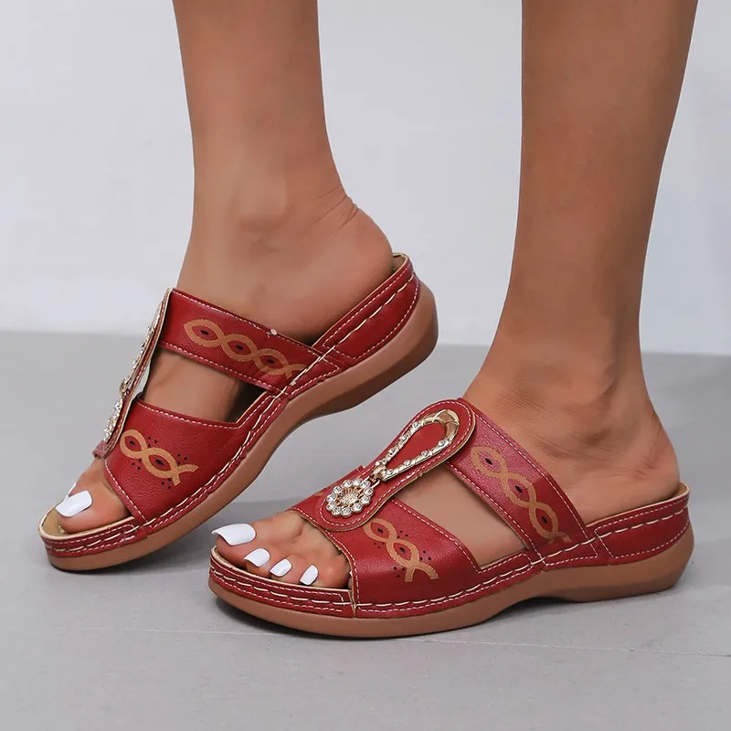 Summer Women Wedge Sandals Premium Orthopedic Open Toe Slippers Vintage Anti-Slip Leather Casual Female Platform Retro Shoes — view 5