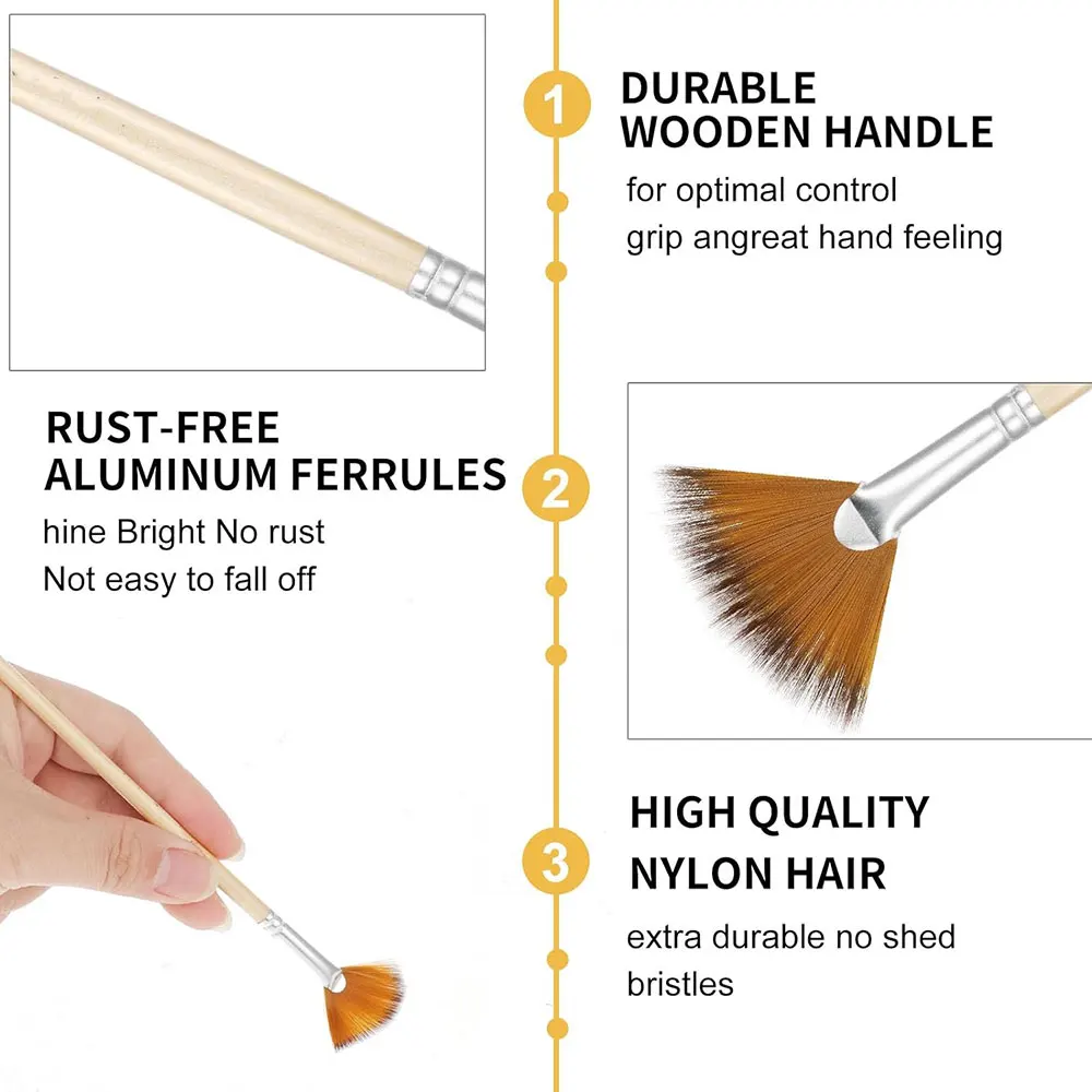 5pcs Paint Brushes Set Fan Brushes Acrylic Paint Brushes Oil Painting Brushes with Nylon Hair Short Wood Handle Painting Brush 5