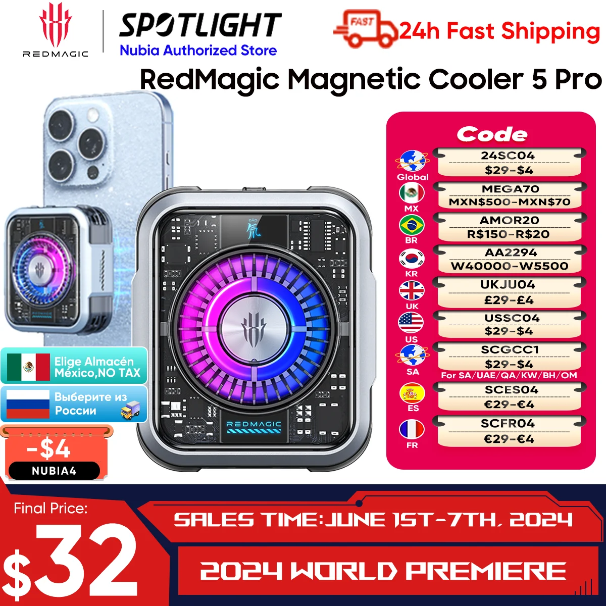 2024 Red Magic VC Liquid Cooler 5 Pro Magnetic Phone Cooler for Red Magic 9 Pro iPhone 15 Pro Max Poco X6 Pro Xiaomi 14 Ultra