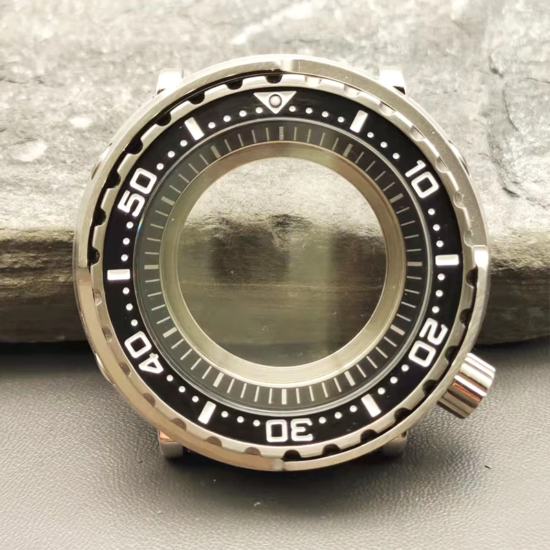 Mod 47mm watch Case fit Seiko tuna monster canned diving watch for NH35 NH36 7S26 watch movement with transparent back cover