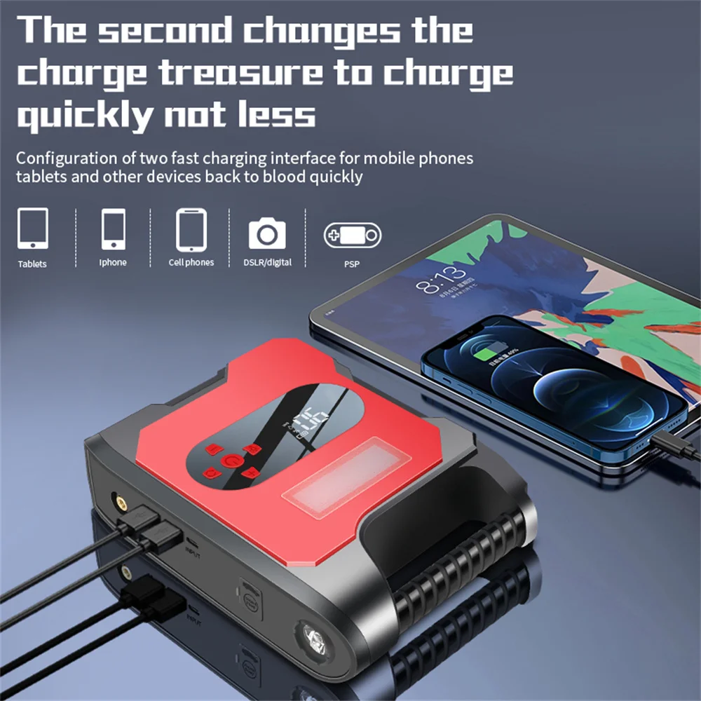 Portable Jump Starter 12V 32000mAh 6000A High-power Automobile Emergency Starting Power Supply For Diesel Gasoline Vehicle