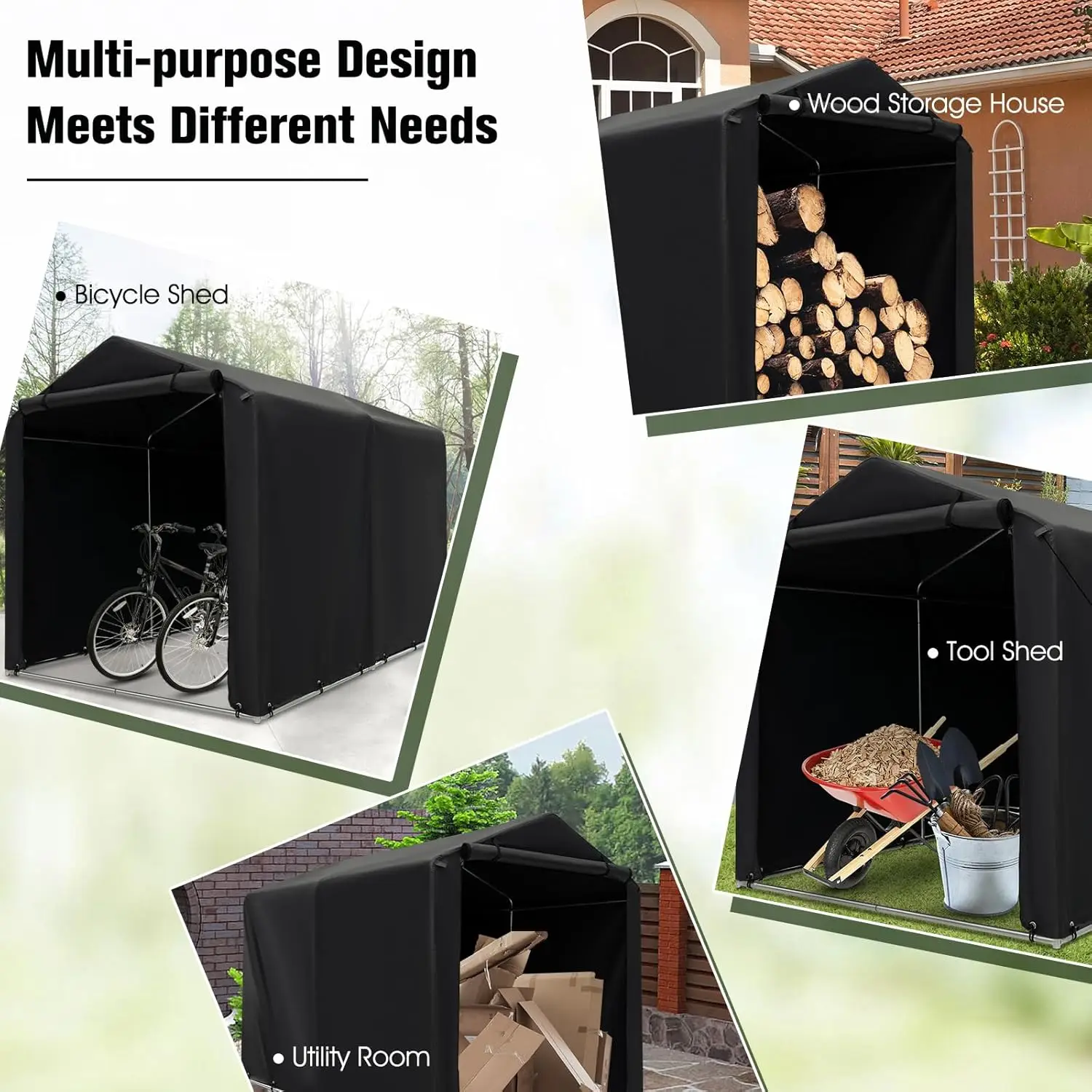 7x5.2Ft Portable Shed, Outdoor Storage Shelter with Waterproof Cover & Roll-up Zipper Door, Heavy Duty Portable Storage T
