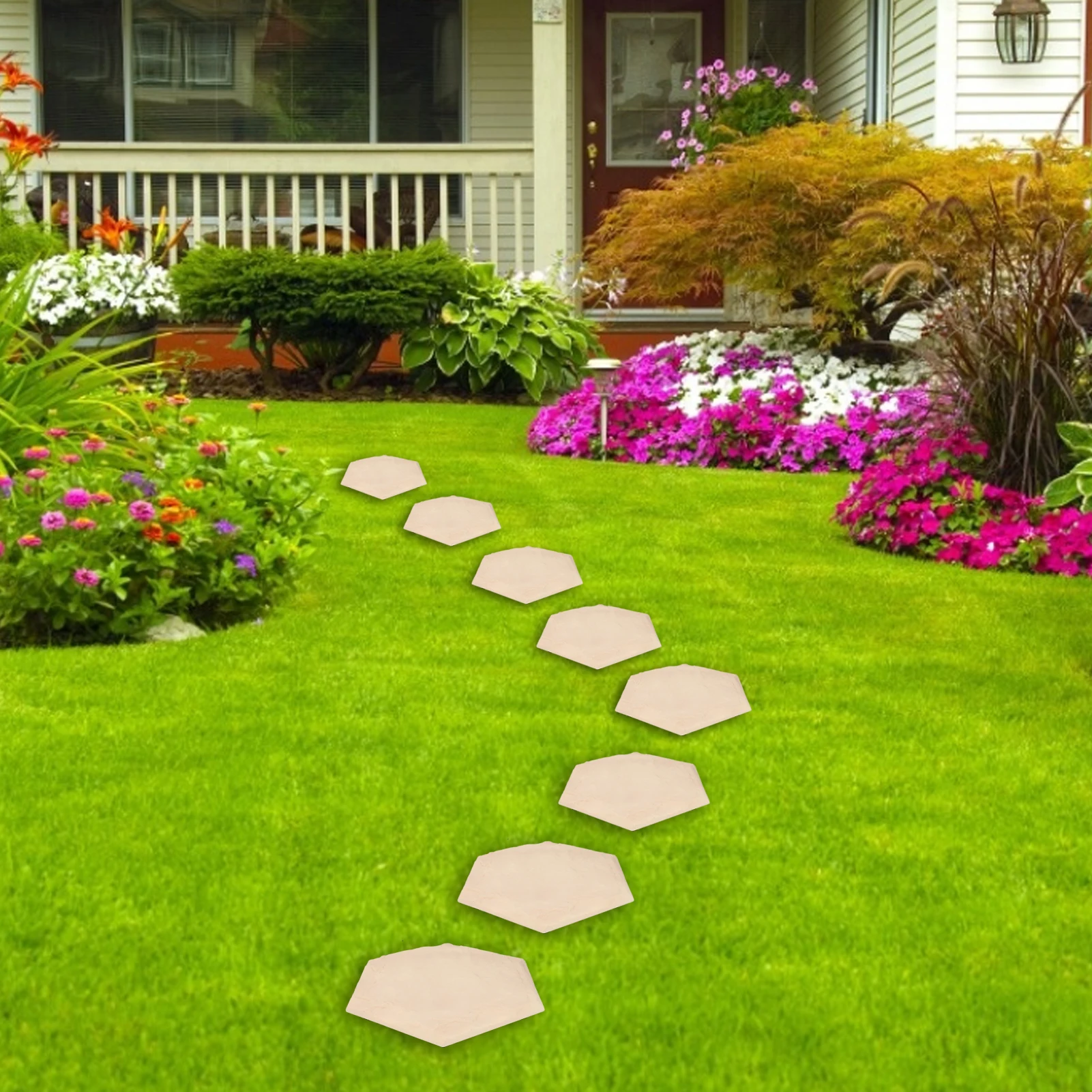 4pcs Stepping Stones Outdoor with 24pcs Ground Stakes Weather Resistant Decorative Stone for Garden Yard Lawn Pathway Walk Way