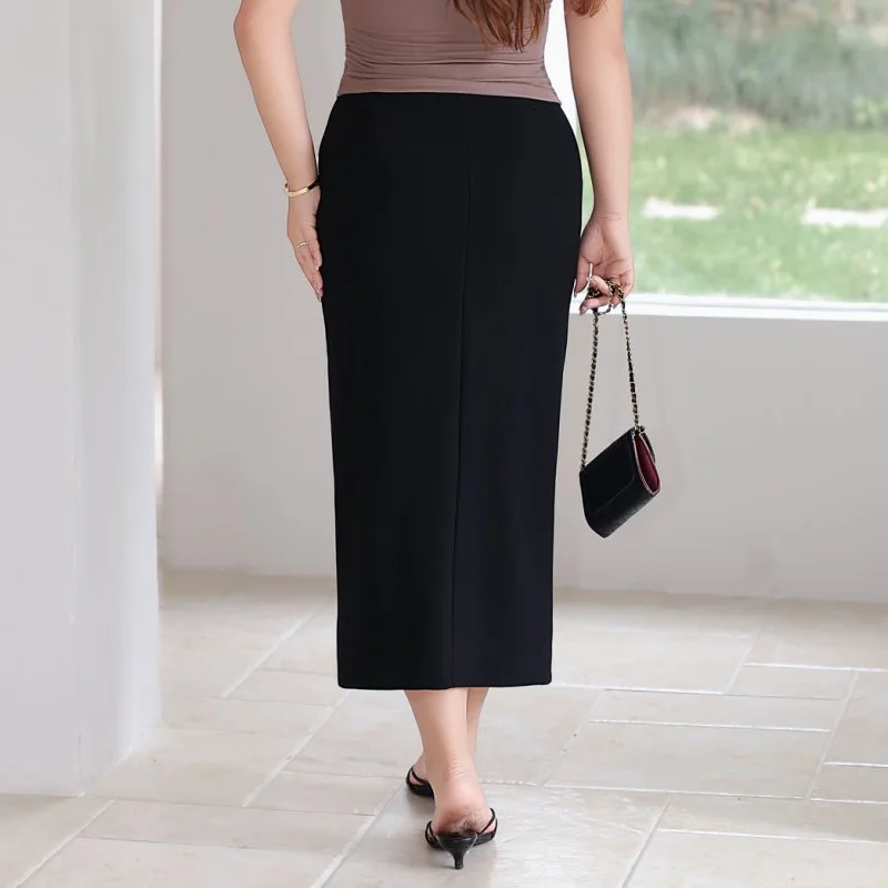 Premium Slit Pleated Stretch Slim Skirt Plus Size Women French Sexy Hot Girl Style body-hugging Skirt 9246