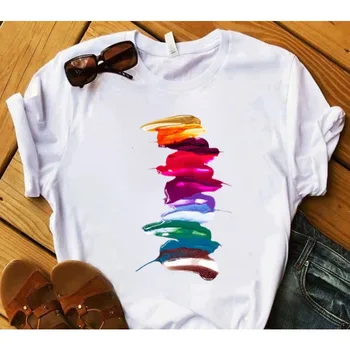 European and American Nail Polish Simple Women's Casual Cute Large Size Short-sleeved T-shirt Women Clothes Tops 1
