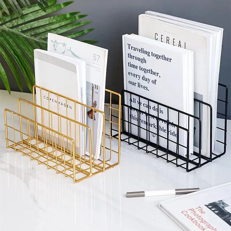 Iron Trapezoidal Bookshelf Creative Simple Office Desktop Magazine Document Sorting Storage Rack