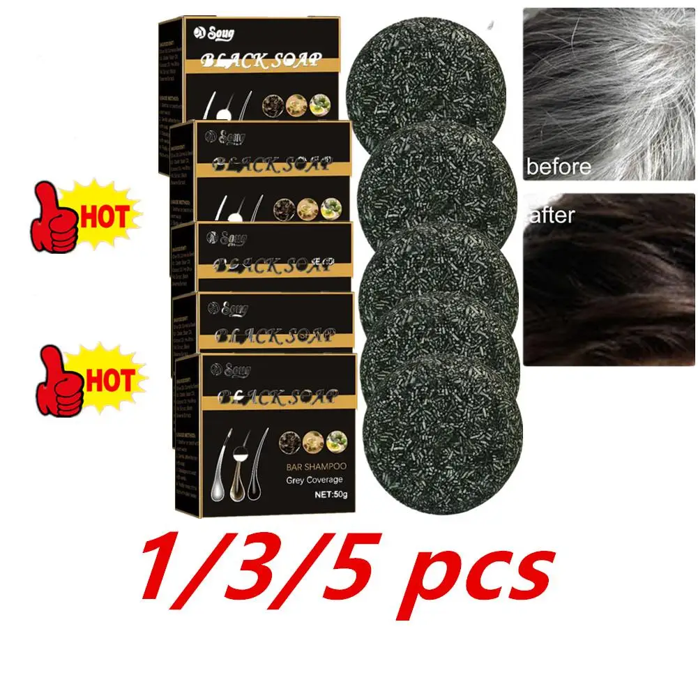 

1/3/5 Pcs Hair Shampoo Soap Polygonum Multiflorum Shampoo Soaps Cover Gray Hair Shampoo Soap To Dye Canas Black Shampoo Bar Soap