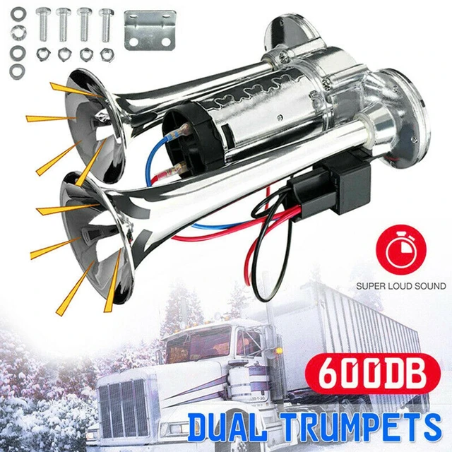 12v Auto Air Horn Super Loud Dual Trompete mit Drähten und Relais 115db  Leistungsstarkes Lufthorn Set für Motorrad Boot Zug Fahrzeug