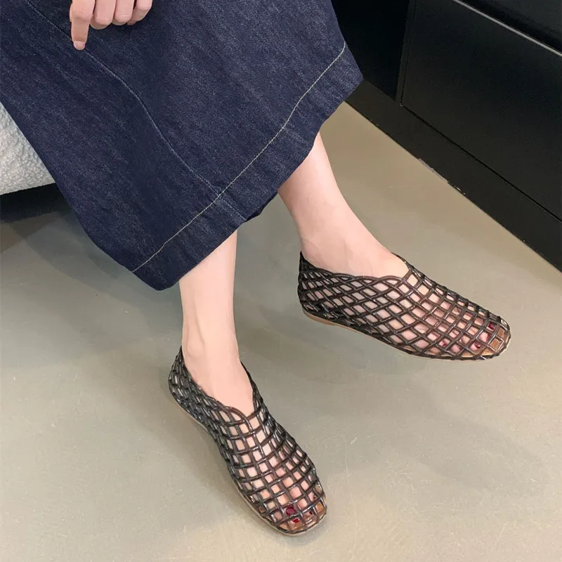 Ins style Fashion Transparent Jelly Shoes Women Hollow out Loafers