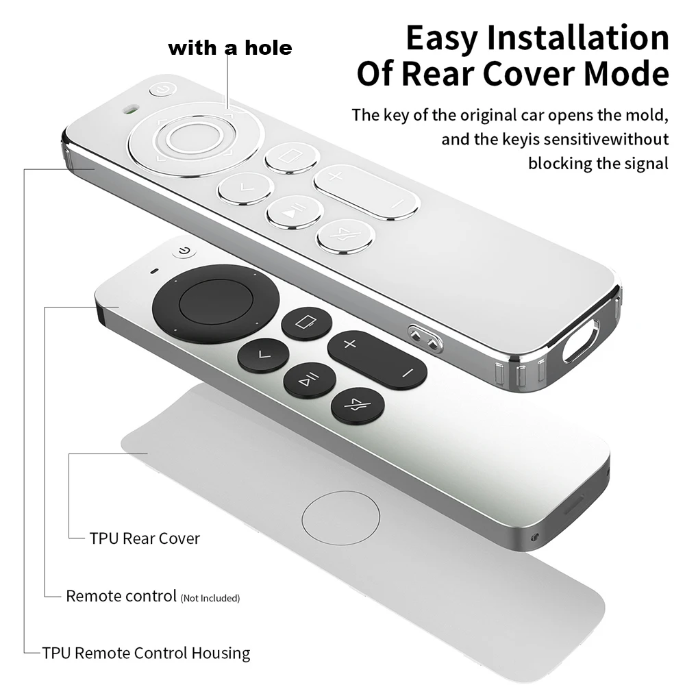 TPU Soft Remote Control Case for Ap ple TV 4k Controller Prevent Scratches with Drop Protection-Transparent Silver Edge