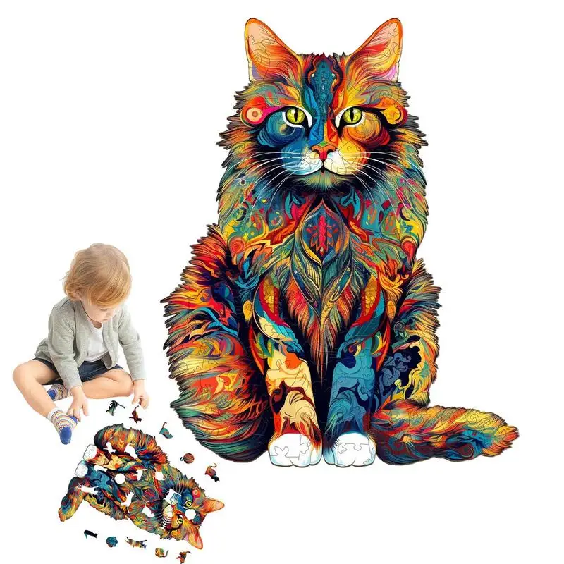 Wooden Irregular Animal Cat Puzzl  toy Jigsaw  Animal Puzzles for Adults  Kids Unique Cat Shape Wood Puzzles for Family Friend cat puzzle cat wooden jigsaw puzzles unique animal shape wood cut puzzle for adults kids christmas gifts educational games toys