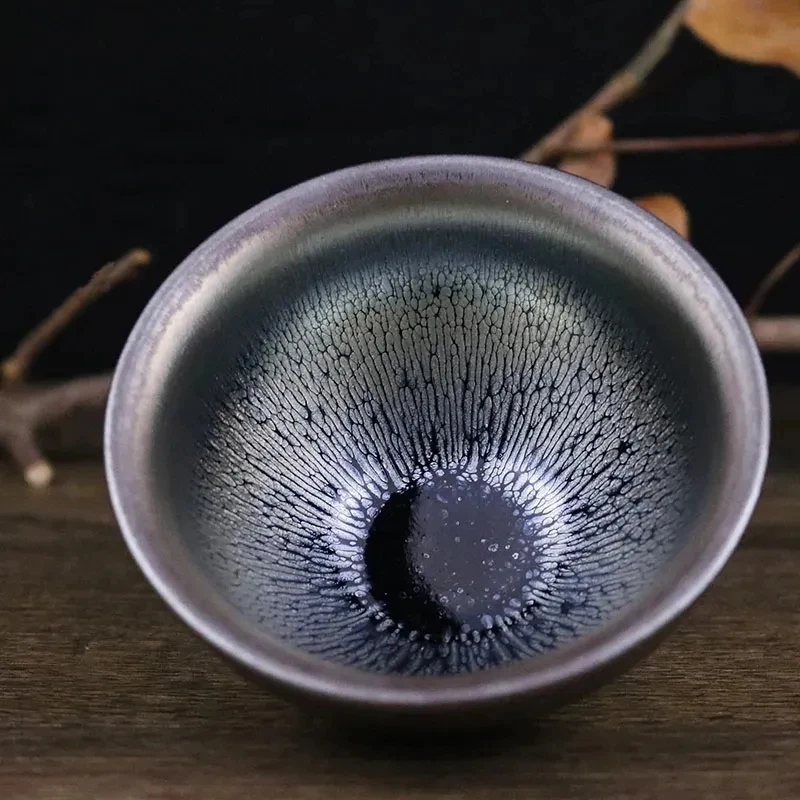 

vintage tenmoku tea cup with good Yuteki glaze matcha tea bowl porcelain natural tableware tea water cup gift