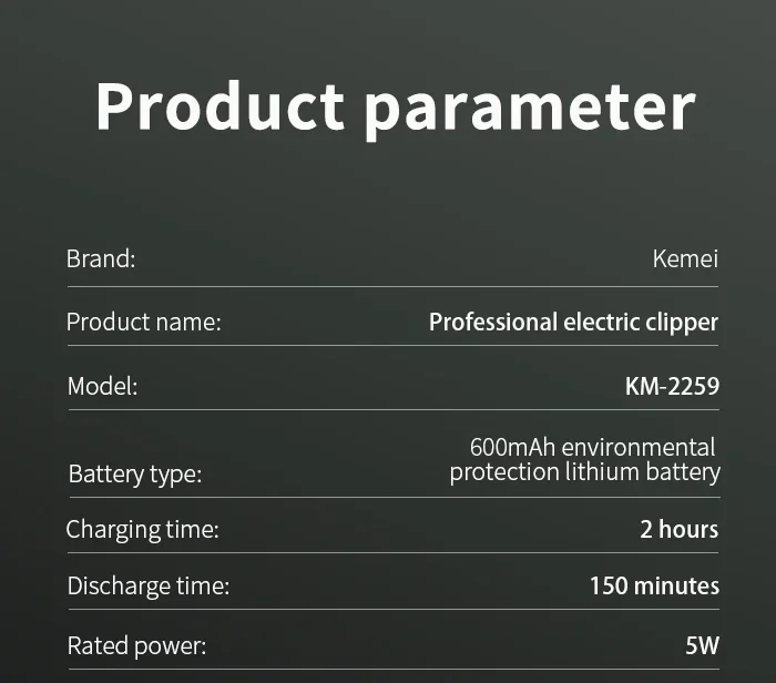 Kemei KM-2259 Rechargeable Hair Trimmer description image 9