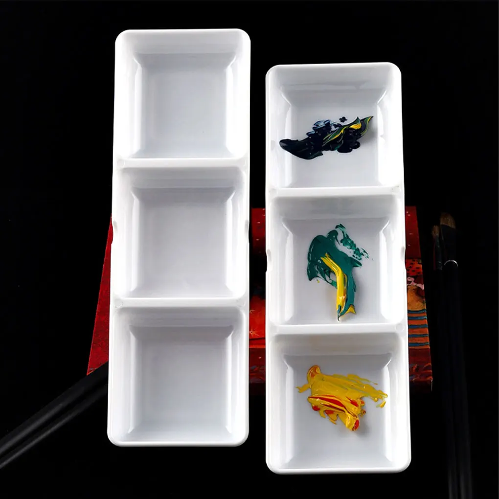 

24x White Made With PS Sturdy And Durable Paint Tray Palettes With 3 Compartments Paint Palette