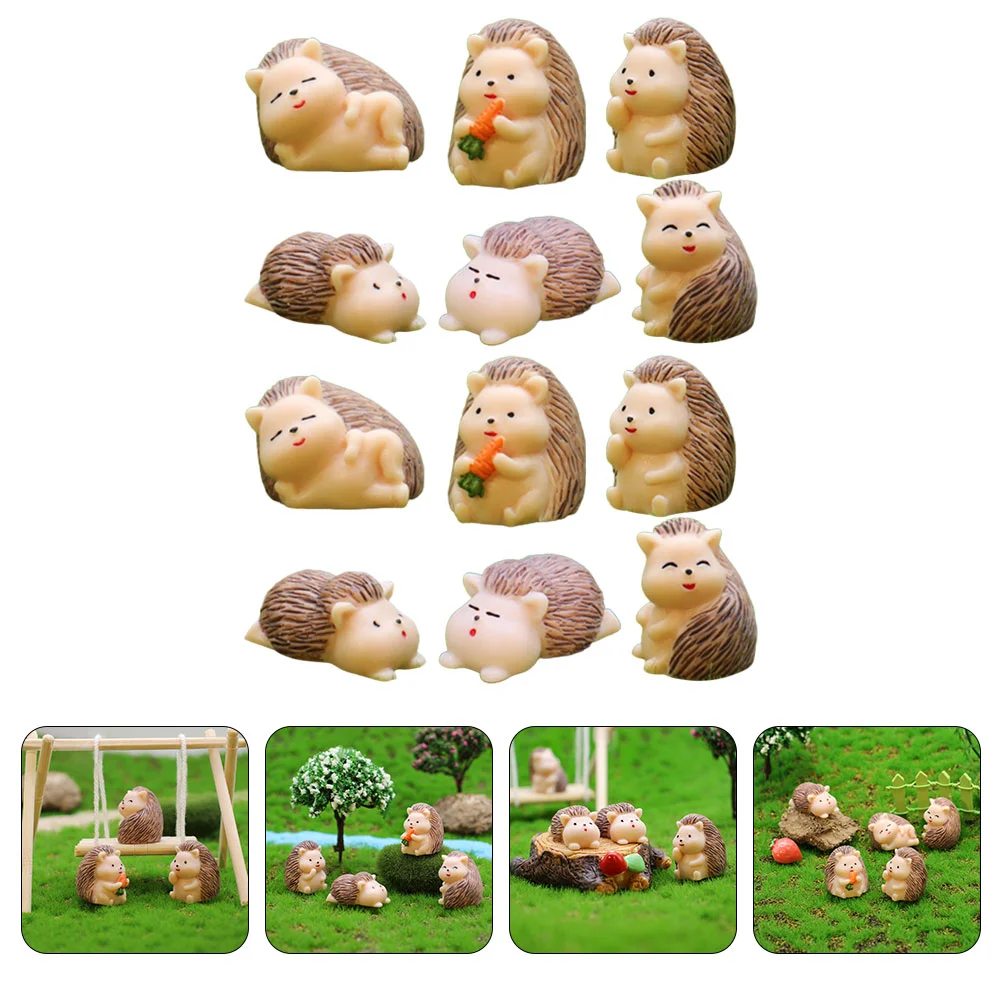 

12 Pcs Mini Simulation Hedgehog Figurine Figurines Yard Decor Resin Miniature for Crafts