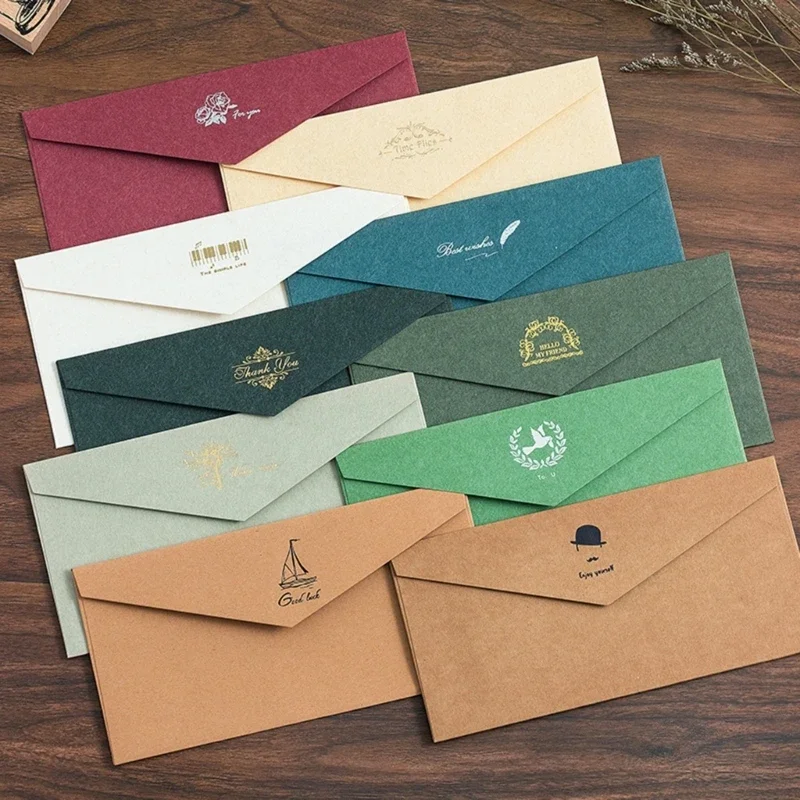 10Pcs Colorful Business Envelopes, Business Flap Envelopes Standard Envelopes for Office Checks, Letter Mailing Invoices