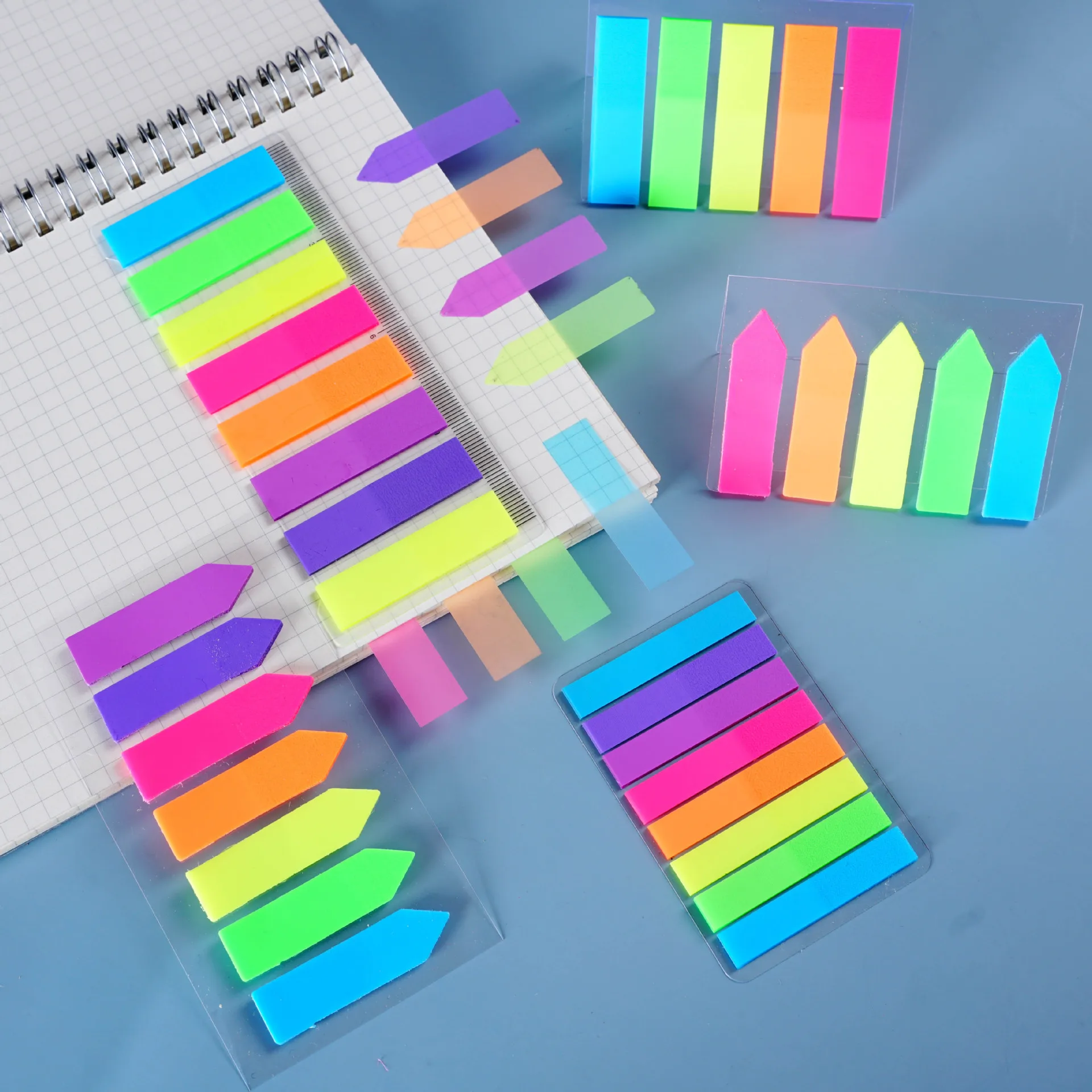 Color Fluorescence Sticky Notes Set Memo Pad Bookmarks Banners Transparent Sticky Notes School Office Stationery