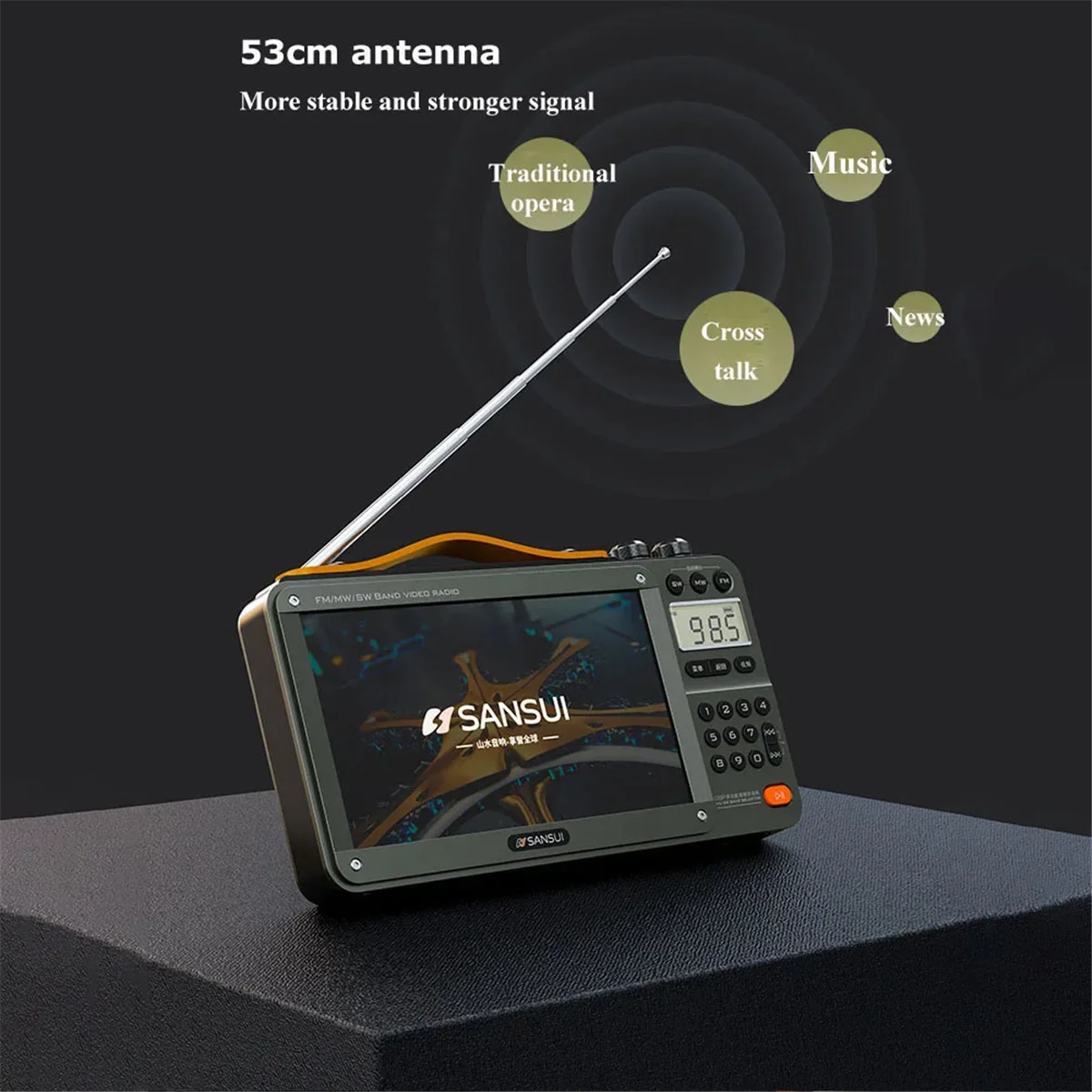 A10I F51 레트로 비디오 라디오 무선 블루투스 스피커 휴대용 모든 밴드 FM/MW/SW 라디오 Mp3 음악 플레이어 서브우퍼-회색
