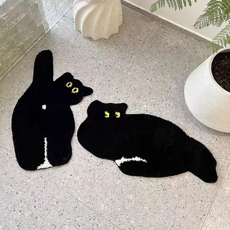 

Cartoon Animal Rug Black Cat Tufting Living Room Carpet Bathroom Mat Soft Bedroom Floor Pad Doormat Aesthetic Home Art Decor