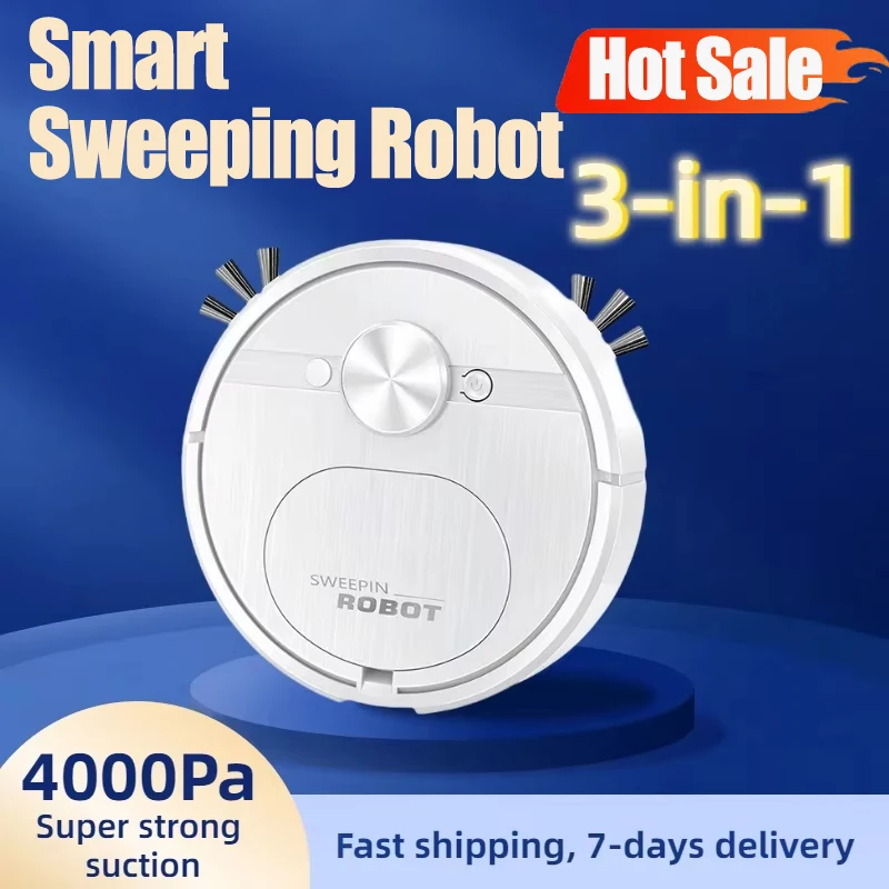 Smart Sweeping Robot Vacuum Cleaner 3 in 1 Robot Vacuum Cleaner 4000 Pa Suction Power Great for Pet Hair Carpets Floors