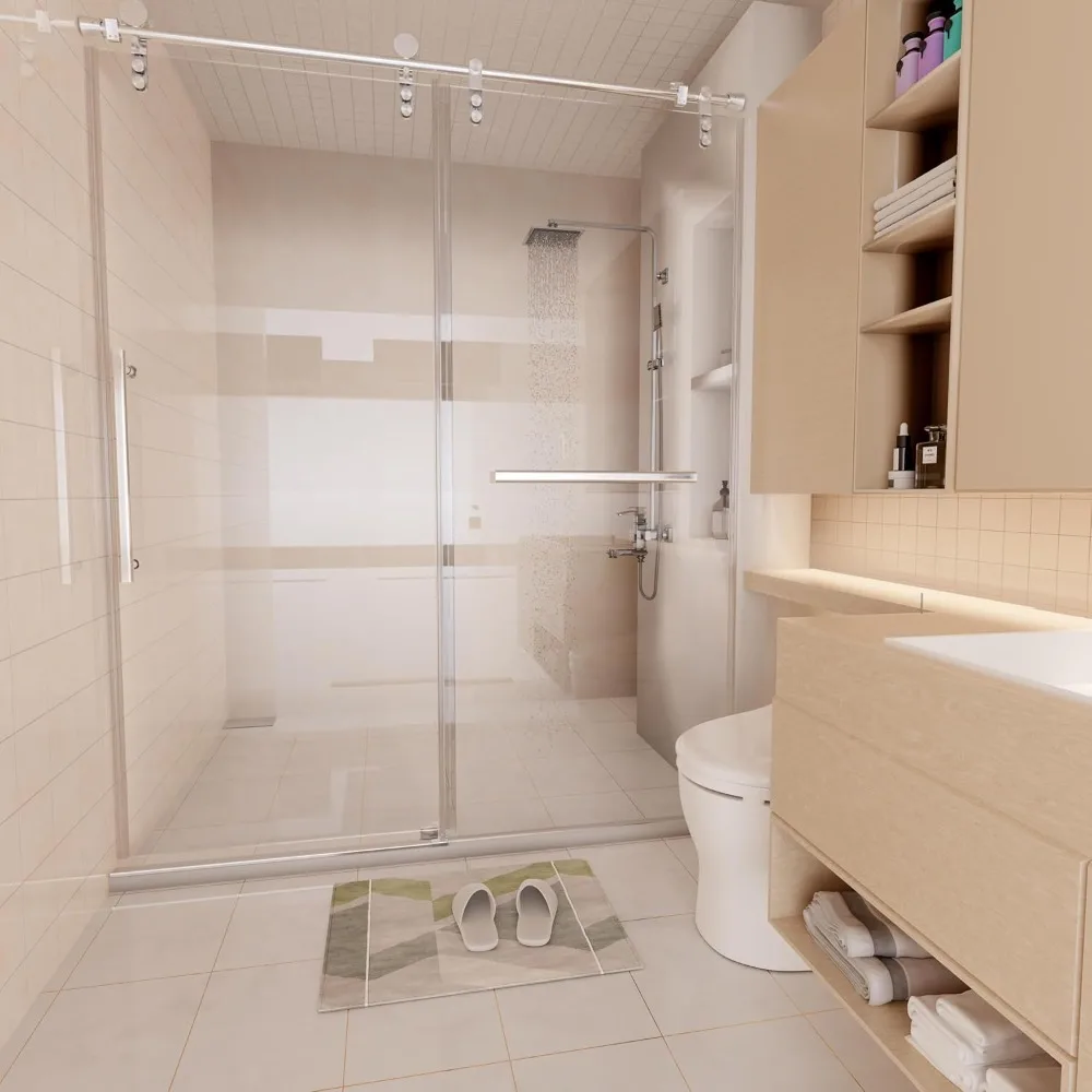 Shower Door, 56-60 in. W × 76 in. H, Frameless Glass, Clear Tempered Glass, Sliding Showers Doors, Bathroom Shower Door 2