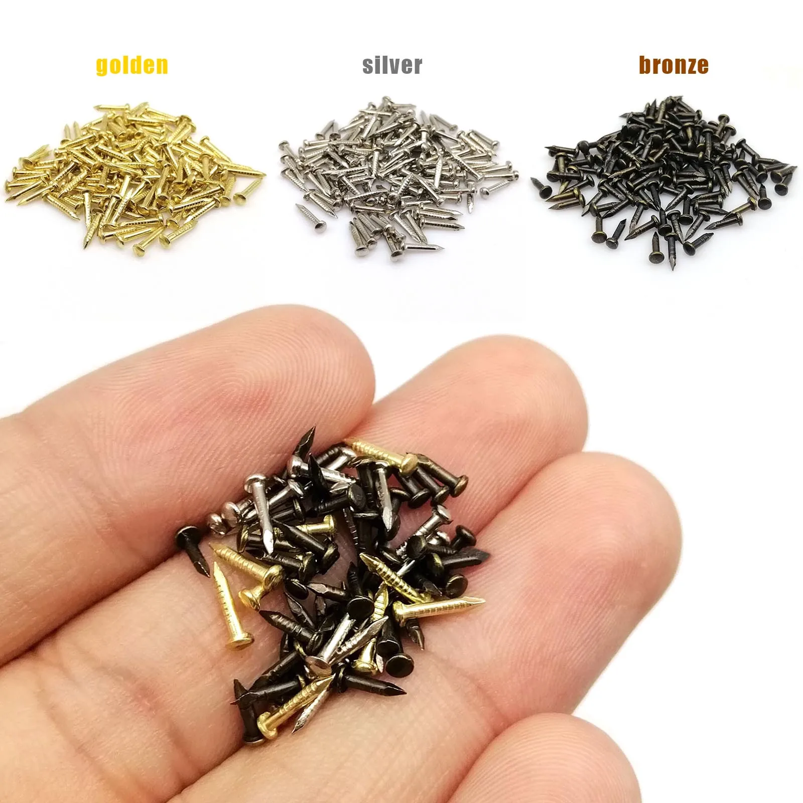 200pcs Golden Silver Antique Brass Bronze Diameter 1.2mm 1.5mm 1.8mm Iron Steel Small Mini Micro Round Head Nail Tack Stud round head nails