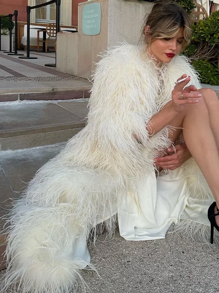 Women Elegant White Fluffy Solid Thicken Warm Long Sleeves Coats Street Faux Fur Long Jacket Winter Chic Oversize Lady Outwear