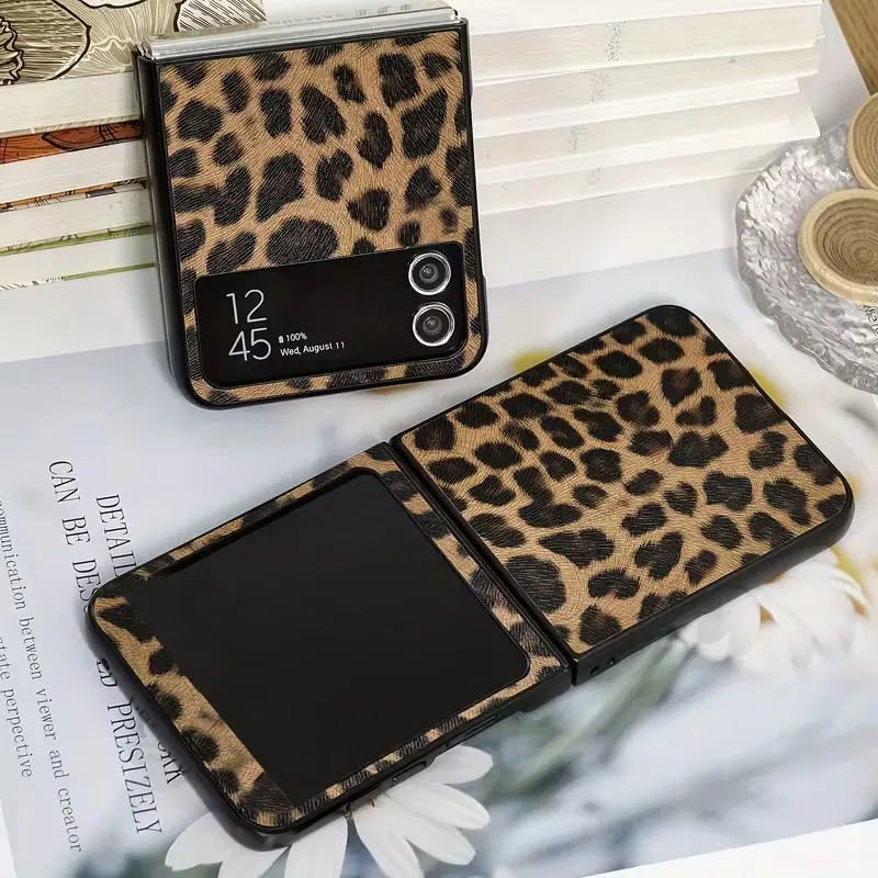 Luxury Leopard Pattern PU Leather Hard Phone Case - Fashionable Cute Style Back Cover