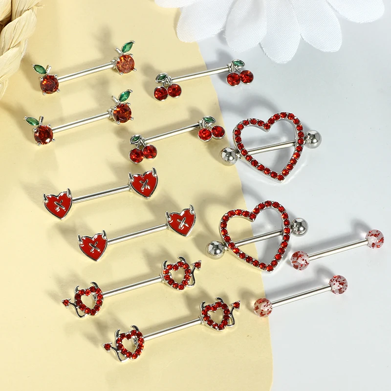 2pcs Pink  Heart Nipple Piercing Barbell Shiny Crystal Nipple Rings Bulk For Women Flower 14G Nippel Jewelry Piercing