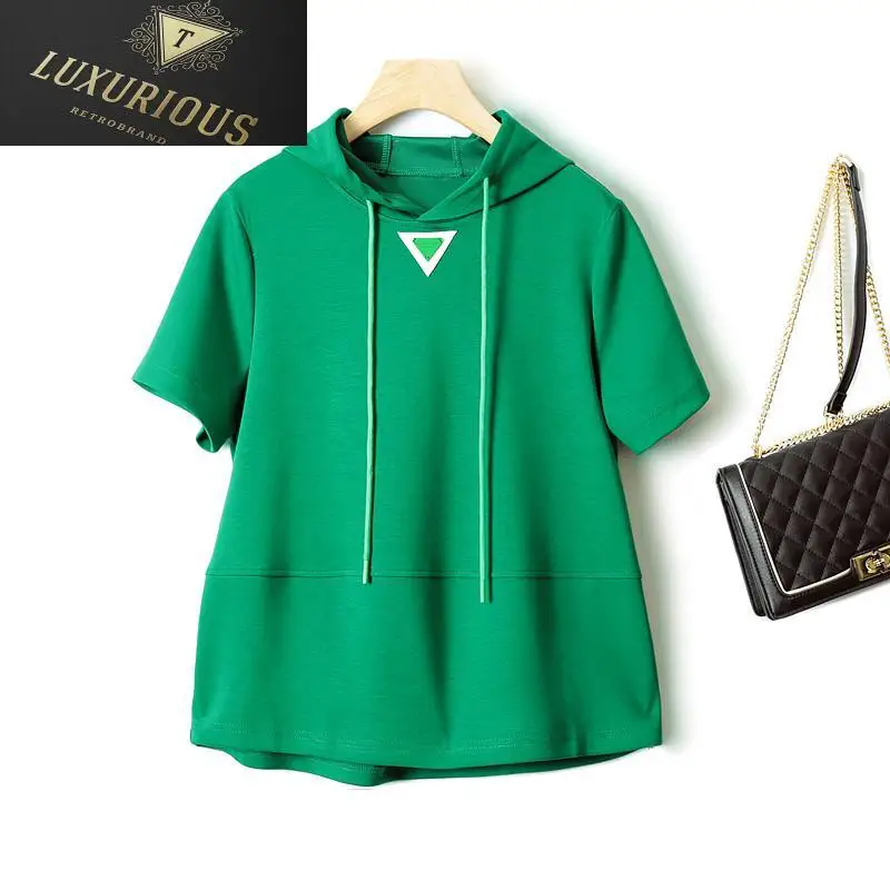 

Oversized T-shirt 2024 Summer New Korean Fashion Hooded Casual Air Cotton Solid Women's Sweater Short Sleeve s