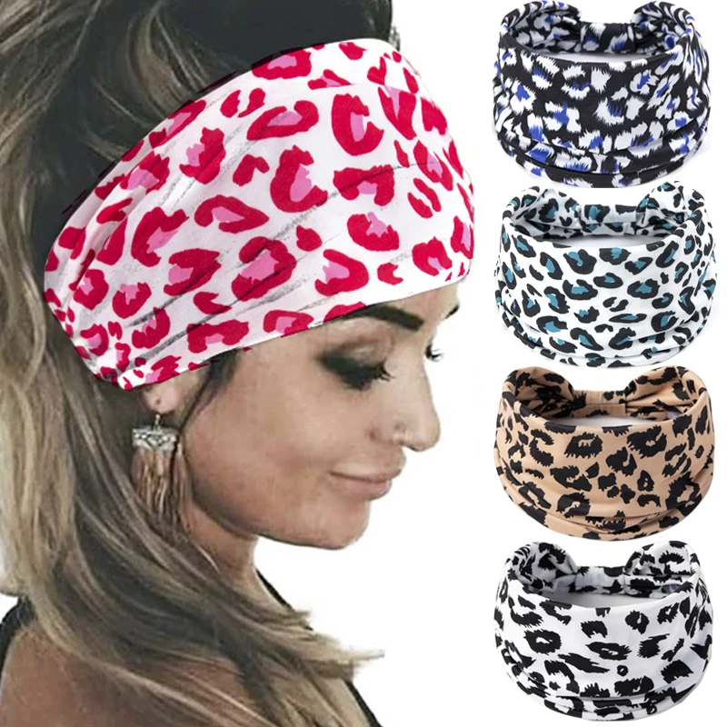 Boho Headbands Wide Knot Hair Band Elastic Turban Head Band Stretch Leopard Twist Head Wraps Sweartband Yoga Run Bandage Bandana