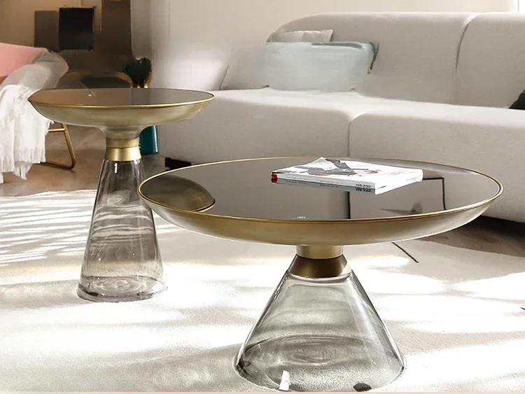

Simple and Exquisite Living Room Coffee Table Light Luxury Sofa Table Retro round Glass Tea Table Combination