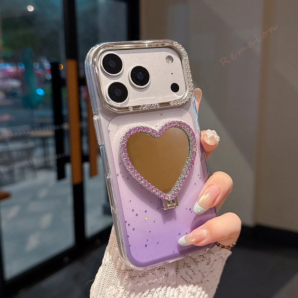 Glitter Heart Mirror Diamond Phone Case For Iphone Pro Max Cover_voghion.com