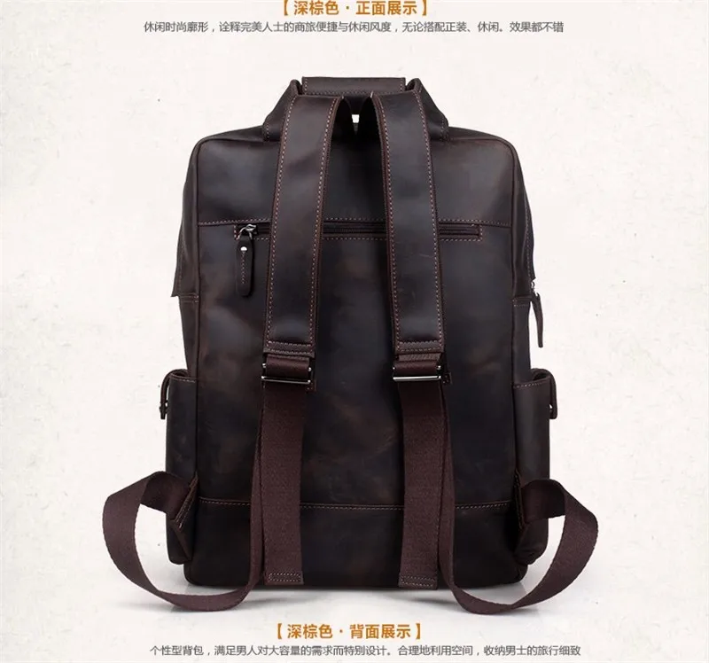 Vintage Crazy Horse Genuine Leather Men Backpack Travel Bagpack Male School Backpack Fashion Hiking Rucksack Mochila Book Bag - S9179f3b4085c40f0bf50f9ed9c03e920C 