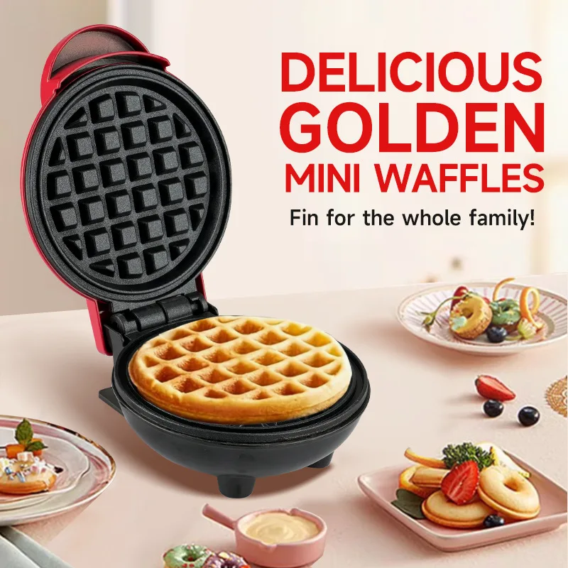 Mini Electric Waffle Maker Double-Sided Heating Household Sandwich Maker Breakfast Roaster Small Kitchen Dessert Cooking Machine 1